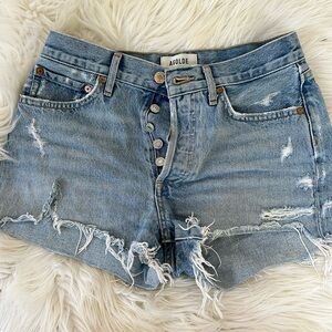 Agolde Parker Denim Shorts Distressed Women size 24 Blue Button Fly